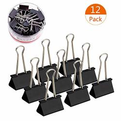 Coideal 2 Inch Large Black Binder Foldback Clips metal Bulldog Paper Clips Clamps 12 Pack 51MM