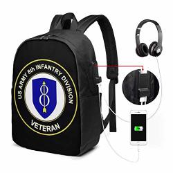 Vintage 8TH Infantry Division Airborne Laptop Backpack 17 Inch With USB Charging Port For Women Men Fashion School Bag