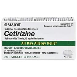 Major All Day Allergy 24HR Tab Cetirizine HCL-10 Mg White 100 Tablets Upc 309045852606