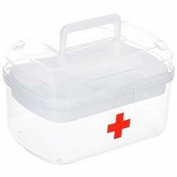 Levoberg Clear Medicine Box Storage Box Organizer 2 Layers With Compartments Family Emergency Kit Storage Case 9.4"X6.2"X5.5