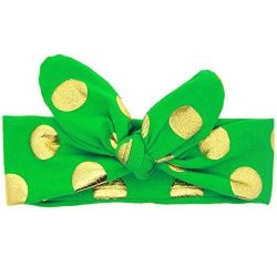 Baby Girls Toddle Kids Cute Fashion Gold Dots Diy Bow Knot Headbands Hair Band Accessory Knotted Adjustable Green