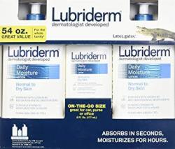 Lubriderm Daily Moisture Lotion Value Pack 2 24OZ + 1 6OZ = Total Of 54 Oz.