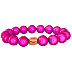 Luxury Coco B Beaded Bracelet 12MM Pink Beads With 18K Gold Plated End Bead