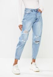 Missguided Distressed Tapered Leg Jean - Blue