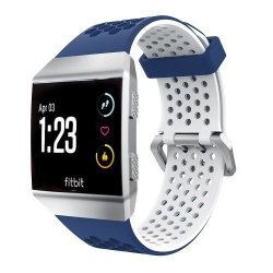 Tuff-Luv Tpu Dual Colour Air-cool Silicone Strap Wristband For Fitbit Ionic - Blue And White Small - 140-170MM