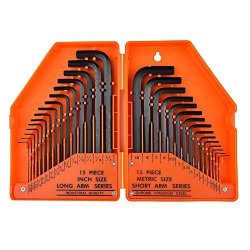Vanker Hex Key Allen Wrench Set 30PCS Metric & Inch Size Chrome Vanadium Steel Allen Wrench Hex Key Driver Tools Long And Short Arm Allen Wrenches-orange