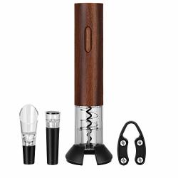 Electric Wine Opener Set Electric Corkscrew Bottle Opener With Foil Cutter Wine Pourer And Stopper Wood Grain Color L