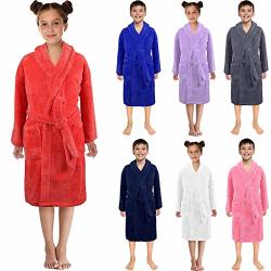 3-12 Years Toddler Solid Flannel Bathrobes Towel Baby Boys Girls Night-gown Pajamas Sleepwear 3-5 Years Blue