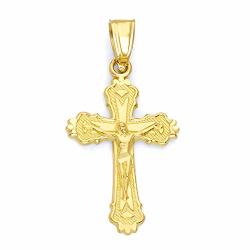 Ice On Fire Jewelry 14K Solid Real Gold Crucifix Pendant With Diamond Cut Religious Jesus Piece Cross Dainty Gift For Religious Occasions Or Gifts