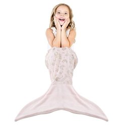 Langria Mermaid Tail Blanket Glittering Flannel Super Soft Cozy Warm Mermail Tail Blanket For Kid Girl Light Pink
