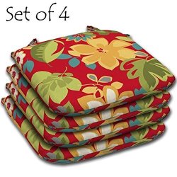 Set Of 4 Outdoor Resin Seat Pads 15.5" L X 16" W X 2.25" H In Polyester Fabric Fun Floral
