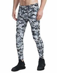 Lafroi Men's Upf 50+ Baselayer Digital Sublimated Print Compression Tights Pants Leggings With Drawstring Light Hive Sm