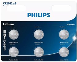 Philips CR2032 Lithium Button Batteries - 6-PACK