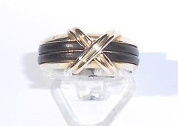 14CT Yellow Gold Ring With Two Strands Of Buffalo Hair And Cross-over Detail