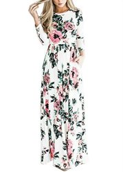 Long Dscao Sleeve Casual Vintage Floral Boho Maxi Dresses For Women Floor Length Retro Ladies Dresses S-3XL XXXL White