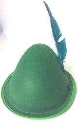 GREEN Felt Alpine Hat Full Head Size With Turkey Feather