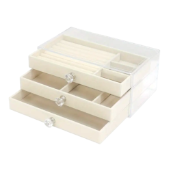 Multi-layer Jewelry Drawer Storage Box With Earring Display - Beige