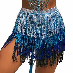 Munafie Women's Belly Dance Hip Scarf Performance Outfits Skirt Festival Clothing One Size Silver blue blue