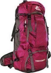60L Water Resistant Camping Backpack With Rain Cover Magenta