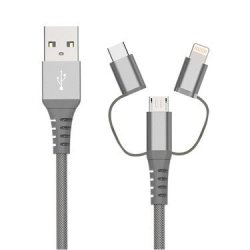 Cirago 3-IN-1 Sync And Charge Braided Cable With Lightning Usb-c Micro USB Connectors - Space Gray