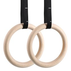 Strength Training Fitness Train Workout Pull Ups and Dips Olympic Gym Rings with Adjustable Straps Forcefree+ Wood Gymnastic Rings Heavy Duty Gym Equipment for Home Gym 32mm Dia 