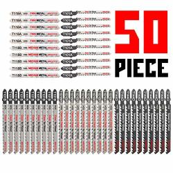 50 Piece Contractor Jigsaw Blades Set With Storage Case Assorted T-shank Jig Saw Blades For Wood Plastic And Metal Cutting T118A T118B T101AO T101B T101BR
