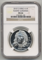 Silver 1 Rand 2010 Nadine Gordimer Nobel Laureate - Ms66 High Grade