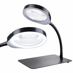 Holulo Desktop Magnifying Glass With LED 2-IN-1 10X Magnifier LED Lamp - Lighted Magnifier With Stand Adjustable Metal Hose For Craft Jewelry Sewing Reading