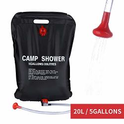 Lemcool Camping Solar Shower Bag Portable Solar Heating 5 GALLONS 20L With On-off Switchable Shower Head For Outdoor Traveling Hiking Black