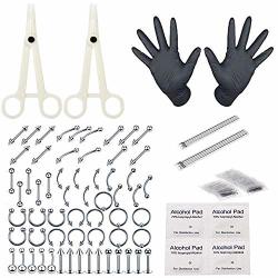 Jconly Piercing Kit - 84PCS Professional Body Piercing Kit Surgical Steel Piercing Needles 14G 18G Piercing Clamps Belly Ring Tongue Tragus Nipple Nose Body