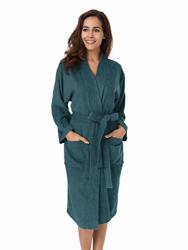 Sioro Womens Robes Terry Cloth Calf Length Kimono Cotton Bathrobe Soft Warm Shower Robes With Pockets Plush Winter Nightwear Ink Blue Large