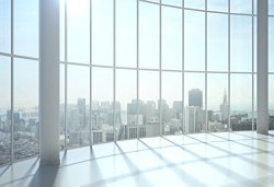 Laeacco Window View Photography Backdrops High Building Office Worker 7X5FT Vinyl Studio Backdrop Sunshine Window Photography Backdrop Lattice Empty Room City Landscape Aerial View