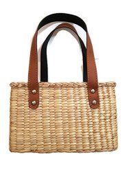 Hot Eco-friendly Thailand Handmade Organic Embroider Rectangle Water Hyacinth Hand Bag Woven Bag Business Case Hand Woven Hyacinth Fibers Natural Handwoven Carrying Case By