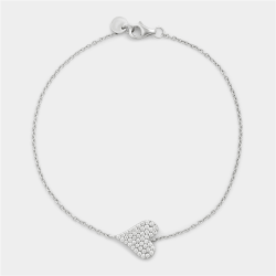 Sterling Silver Cubic Zirconia Sideways Heart Bracelet