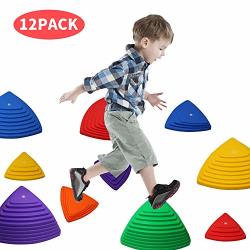 Surpcos 12PCS Balance Stepping Stones For Kids River Stones With Non-slip Edge Outdoor And Indoor Exercise Gymnastic Blocks 6 Color And 4 Sizes
