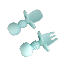 4AKID Baby Silicone Spoon & Fork Set - Blue