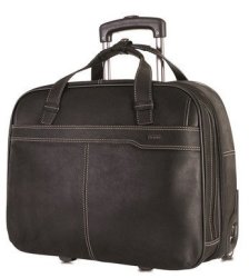 Brando Bovine Leather Laptop Business Bag On Wheels Black