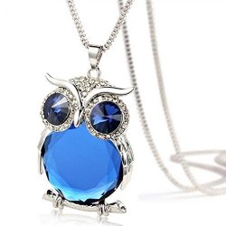 Long Necklace Jewelry Han Shi Women Fashion Owl Pendant Diamond Sweater Choker Chain Gifts Blue L