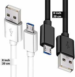 Tek Styz Short Microusb Cable For Canon Eos M Series High Speed Charging 2 Pack. 1BLACK 1WHITE 20CM 8IN