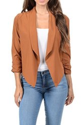 Collection Aulin Womens Casual Lightweight 3 4 Sleeve Fitted Open Blazer Camel 3XL