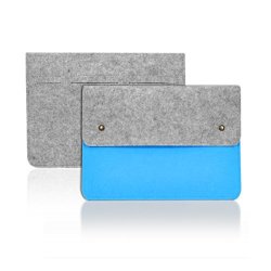 TOP CASE Felt Environmental Blue Sleeve Bag Carrying Case With Button Closure For Apple Macbook 12" All 12 Apple Macbook Chromebook Microsoft