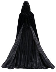Halloween BLACK Grim Reaper Hood Cloak Witch Medieval Cape Robe Cosplay Costumes