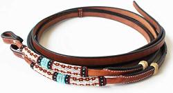Challenger Horse Western Harness Leather Split Reins Beaded Overlay Ends Turquoise 66RT19
