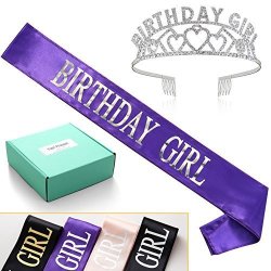 Anwnk Birthday Girl Sash And Tiara Birthday Girl Sash And Crown Happy Birthday Party Supplies Favors Decorations A Fun Birthday Purple