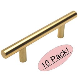 Cosmas 305-2.5BB Brushed Brass Cabinet Hardware Euro Style Bar Handle Pull - 2-1 2" Hole Centers 4-7 8" Overall Length - 10 Pack