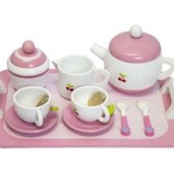 pink wooden tea set