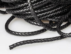 Clearance - Braided Pu Leather Cord - Black - Round - 7MM - Sold Per Meter