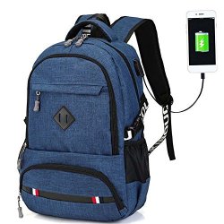 Large Capacity Backpack With USB Charging Port Mobile Charger Waterproof Backpack For Men Blue
