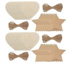 Craft Diy Wooden Heart & Star Decoration With Natural Twine Set Of 80 8CM
