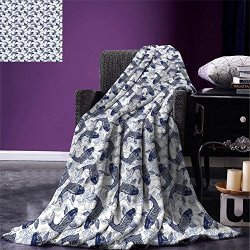 Smallbeefly Fish Digital Printing Blanket Japanese Carp Koi With Wave Patterned Background Ancestral Animals Asian Culture Summer Quilt Comforter Dark Blue White